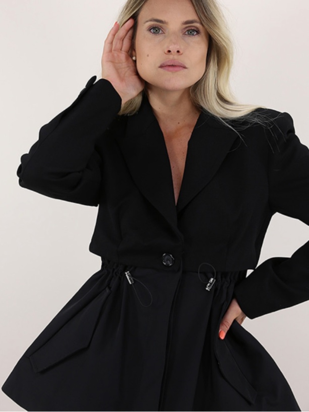 MEIMEIJ Black Patch Drawstring Utility Jacket Blazer - Nero Viscose Blend